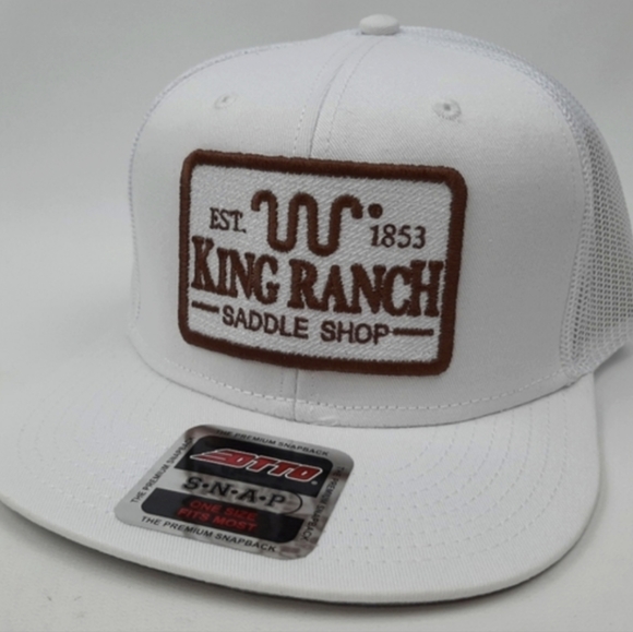 King Ranch White Flat Bill Trucker Mesh Embroidered Patch Hat Western Wear Cowbo - Picture 2 of 9